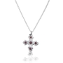 Sterling Silver Greek Cross Necklace With Red Gemstones - 1