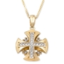 14K Gold Domed Jerusalem Cross Pendant with Cubic Zirconia - 3