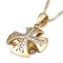 14K Gold Domed Jerusalem Cross Pendant with Cubic Zirconia - 5
