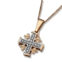 14K White and Yellow Gold Jerusalem Cross Necklace with 13 Diamonds and ‘Jerusalem’ Inscription - 1