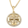 14K Gold Jerusalem Cross Disc Pendant with Cubic Zirconia - 3