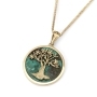 14K Gold Round Tree of Life Pendant with Eilat Stone - 2
