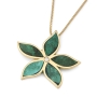 14K Yellow Gold Women's Flower Pendant with Diamond and Eilat Stone - 2