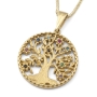 14K Yellow Gold Circular Tree of Life Pendant Necklace With Colorful Gemstones - 5