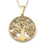 14K Yellow Gold Circular Tree of Life Pendant Necklace With Colorful Gemstones - 1