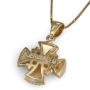 Anbinder Jewelry 14K Yellow Gold and Enamel Fleur de Lis Splayed Jerusalem Cross Pendant with 56 Diamonds  - 2