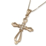 14K Yellow Gold and Diamond Hollow Out Nativity Cross with 5 Diamond Cluster  - 2