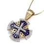 Anbinder Jewelry Two-Tone 14K Gold Splayed Jerusalem Cross Pendant with Blue Enamel and 37 Diamonds - 1
