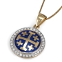 Anbinder Jewelry 14K Gold Circular Jerusalem Cross Pendant with Blue Enamel and 32 Diamonds - 1