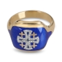 Anbinder Jewelry 14K Yellow Gold Blue Enamel and Diamond Men’s Jerusalem Cross Square Ecclesiastical Ring - 4