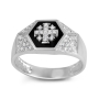 14K White Gold Black Enamel and Pavé Diamond Women’s Hexagonal Jerusalem Cross Ring - 2
