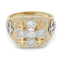Deluxe 14K Gold Jerusalem Cross Unisex Diamond Ring - 2