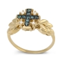 Anbinder Jewelry 14K Gold Women's Delicate Jerusalem Cross Ring with Diamonds and Leaf Design - 3