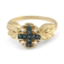 Anbinder Jewelry 14K Gold Women's Delicate Jerusalem Cross Ring with Diamonds and Leaf Design - 4