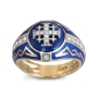 Anbinder Jewelry 14K Yellow Gold Enamel and Diamond Rounded Men’s Jerusalem Cross Ecclesiastical Signet Ring with Channel Diamond Accents - 2
