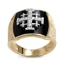 Anbinder Jewelry 14K Gold Black Enameled Diamond Jerusalem Cross Men’s Ecclesiastical Knuckle Ring with Jerusalem Carving - 2