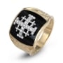Anbinder Jewelry 14K Gold Black Enameled Diamond Jerusalem Cross Men’s Ecclesiastical Knuckle Ring with Jerusalem Carving - 1