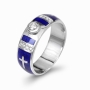 Anbinder 14K White Gold and Blue Enamel Wedding Ring with Latin Cross Design and 9 Diamond Accents - 2