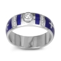 Anbinder 14K White Gold and Blue Enamel Wedding Ring with Latin Cross Design and 9 Diamond Accents - 3