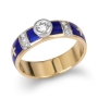 Anbinder 14K Yellow Gold and Blue Enamel Wedding Ring with Latin Cross Design and 7 Diamond Accents - 2