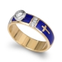 Anbinder 14K Yellow Gold and Blue Enamel Wedding Ring with Latin Cross Design and 7 Diamond Accents - 3