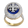 14K Gold and Diamond Enameled Vintage Double Halo Jerusalem Cross Art Deco Style Engagement Ring - 2