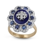 Anbinder Jewelry 14K Gold Diamond Sapphire Enamel Jerusalem Cross Vintage Floral Halo Art Deco Engagement Ring - 2
