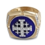 Anbinder Jewelry 14K Gold Enamel and Diamond Men’s Grooved Jerusalem Cross Square Ecclesiastical Signet Ring - 6