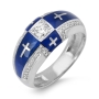 Anbinder Jewelry 14K White Gold Women's Diamond Ring with Latin Crosses and Blue Enamel - 1