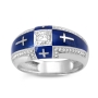 Anbinder Jewelry 14K White Gold Women's Diamond Ring with Latin Crosses and Blue Enamel - 2