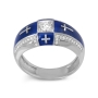 Anbinder Jewelry 14K White Gold Women's Diamond Ring with Latin Crosses and Blue Enamel - 3