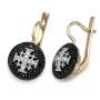Anbinder Deluxe 14K Gold Diamond Pavé Jerusalem Cross Circle Earrings with 202 Black & White Diamonds - 2