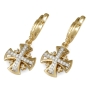 Anbinder 14K Yellow Gold and Diamond Splayed Jerusalem Cross Hanging Earrings with 42 Diamonds - 2