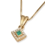 Anbinder 14K Yellow Gold Princess Cut Emerald and Diamond Halo Solitaire Pendant with Milgrain Detail - 1