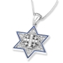 Anbinder Deluxe 14K White Gold, Blue Enamel, and Diamond Filigree Messianic Star of David Jerusalem Cross Pendant - 2