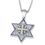 Anbinder Deluxe 14K White Gold, Blue Enamel, and Diamond Filigree Messianic Star of David Jerusalem Cross Pendant - 4