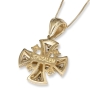 Anbinder Deluxe 14K Yellow Gold and White Enamel Splayed Jerusalem Cross Pendant with White and Blue Diamonds - 2
