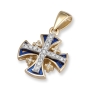 Anbinder Jewelry 14k Yellow Gold, Blue Enamel and Diamond Splayed Jerusalem Cross Pendant with 21 Diamonds - 1