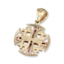 Anbinder Jewelry Tricolor 14K Yellow, Rose, and White Gold Tiered Milgrain Splayed Jerusalem Cross Pendant - 2