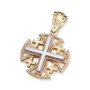 Anbinder Jewelry Tricolor 14K Yellow, Rose, and White Gold Tiered Milgrain Splayed Jerusalem Cross Pendant - 1