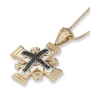 Anbinder Deluxe 14K Yellow Gold and Enamel Jerusalem Cross Pendant with White and Black Diamonds - 2