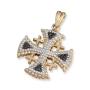 Anbinder Jewelry 14K Yellow Gold, White & Black Diamond Milgrain Splayed Jerusalem Cross Pendant with 108 Diamonds - 1