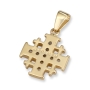 14K Gold Classic Jerusalem Cross Pendant with 9 Diamonds - 2