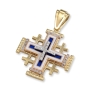 Anbinder Jewelry 14K Yellow Gold, Blue & White Enamel and Diamond Tiered Milgrain Classic Jerusalem Cross with 33 Diamonds - 1