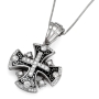 Anbinder Deluxe 14K White Gold, Diamond and Enamel Splayed Jerusalem Cross Pendant with Ornate Design and 45 Diamonds - 1