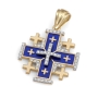 14K Gold and Diamond Blue Enameled Classic Jerusalem Cross Pendant with 53 Diamonds - 1