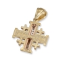 Tricolor 14K Gold and Diamond Tiered Milgrain Classic Jerusalem Cross Pendant with 25 Diamonds - 2