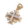 Tricolor 14K Gold and Diamond Tiered Milgrain Classic Jerusalem Cross Pendant with 25 Diamonds - 1