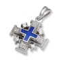 Anbinder Jewelry 14K White Gold Diamond and Blue Enamel Tiered Milgrain Classic Jerusalem Cross Pendant with 20 Diamonds - 1