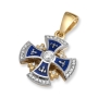Anbinder Jewelry Two Tone 14K White & Yellow Gold, Blue Enamel and Diamond Fleur De Lis Rounded Jerusalem Cross Pendant with 29 Diamonds - 1